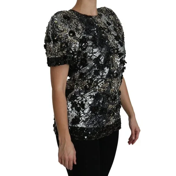 【VIP価格】DOLCE & GABBANA Sequin Crystal Crew Top Dolce & Gabbana Sequined Crystal Embellished Crew Neck Top